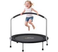 ATIVAFIT 36''Foldable Rebounder Band Big Handle Trampoline for Toddlers Kids With Super Safety Pad Foam Handle Oxford Padded Noise-Free Kids Cover Fun for Kids Indoor/Outdoor for 2-6 years old（Black）