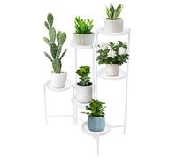 ATIVLB 6-Tier Foldable Plant Stand, Indoor Outdoor Flower Pot Holder with 11 lbs Capacity per Shelf, Tiered Rack for Multiple Plants, Garden Display Shelf for Balcony, Living Room, Patio - White Iron