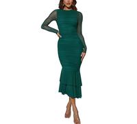 Atizon Elegant Ruched Bodycon Evening Dresses for Women Cocktail Party Formal Maxi Mermaid Dress, Dark Green, XL