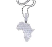 ATJMLADY Hip Hop Men Cool Rock Punk Jewelry Rectangle Cubic Zirconia 5A CZ Iced Out Bling Africa Map Shaped Pendant Necklace, 24inches, Brass, Cubic Zirconia