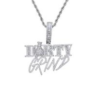 ATJMLADY Hip Hop Money Collection Dollar Dirty Grind Pendant Iced Out Micro Pave Bling CZ Necklace Jewellery Gift (Silver)