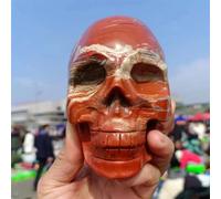 AtkitS Natural Red Jasper Skull, Quartz Crystal Red Jasper Ore Carved Skull, Mineral Stone Decor home decor(Size:30-80g)