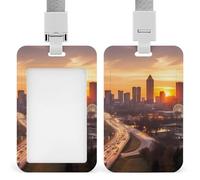 Atlanta City Sunset Landscape Id Badge Holder with Lanyard, Clear Vertical Card Protector Waterproof, Breakaway Safety Neck Strap, Heavy Duty Name Tag Holder for Nurse Teacher Officer Staff Women Men