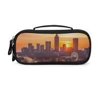 Atlanta City Sunset Landscape Pencil Case - Large Capacity Pencil Pouch Aesthetic Makeup Bag with Zipper Leather And Handle Design Pen Bag for Stationery, Art Supplies, Travel Essentials