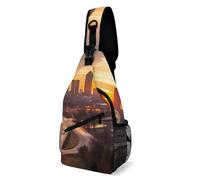 Atlanta City Sunset Landscape Sling Bag with Rfid Blocking Causal Mens Crossbody Bag Lightweight Chest Pack Large Man Purse Travel Crossbody Backpack Shoulder Sling Backpack for Hiking Running Cycling