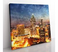 Atlanta Georgia Skyline Painting Modern Canvas Wall Art Print Ready to Hang, Framed Picture for Living Room Bedroom Home Office Décor, 35x35 cm (14x14 Inch)