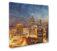 Atlanta Georgia Skyline Painting Modern Canvas Wall Art Print Ready to Hang, Framed Picture for Living Room Bedroom Home Office Décor, 14x14 Inch (35x35 cm)