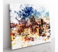 Atlanta Georgia Skyline Watercolour Modern Canvas Wall Art Print Ready to Hang, Framed Picture for Living Room Bedroom Home Office Décor, 35x35 cm (14x14 Inch)