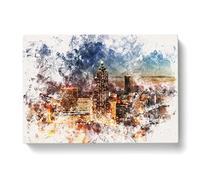 Atlanta Georgia Skyline Watercolour Modern Canvas Wall Art Print Ready to Hang, Framed Picture for Living Room Bedroom Home Office Décor, 50x35 cm (20x14 Inch)