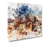 Atlanta Georgia Skyline Watercolour Modern Canvas Wall Art Print Ready to Hang, Framed Picture for Living Room Bedroom Home Office Décor, 14x14 Inch (35x35 cm)