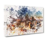 Atlanta Georgia Skyline Watercolour Modern Canvas Wall Art Print Ready to Hang, Framed Picture for Living Room Bedroom Home Office Décor, 20x14 Inch (50x35 cm)