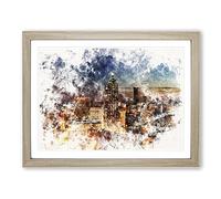 Atlanta Georgia Skyline Watercolour Modern Framed Wall Art Print, Ready to Hang Picture for Living Room Bedroom Home Office Décor, Oak A3 (46 x 34 cm)