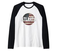 Atlanta Georgia, Vintage American Flag Raglan Baseball Tee