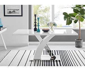 Atlanta Rectangle Chrome Metal Modern Stylish High Gloss White 6 Seater Dining Table and 6 Stylish Modern Milan Dining Chairs Set (Dining Table Only)