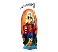 Atlantic Collectibles 7.25" Tall Holy Death Santa Muerte Holding Scythe In Tunic Robe Day of The Dead Decorative Figurine (Rainbow)