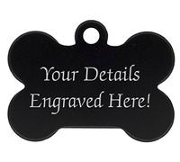 Atlantic Crafts Bone Shaped Pet Tags - 38mm Wide - 9 Colours To Choose From, Free Engraving (Black)
