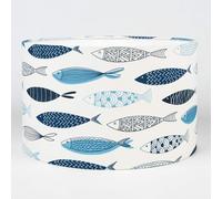 Atlantic Fish Print Lampshade. Nautical Blue and White Sardine Fish Pattern for Seaside Homes. Cylinder Style Table and Ceiling Lighting Shade (Blue, 40cm Ceiling Pendant Shade)