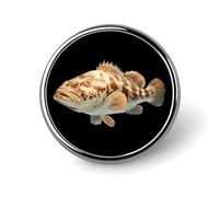 Atlantic Grouper Fishes Round Brooch Pins Badge Printed Button Tie Lapel Backpack Pin Decoration for Women Men