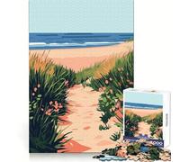 Atlantic Ocean Beach Minimalist Art Illustration Puzzles for Adults 1000 Pieces Focus Ability Leisure Pleasure Interlock Well Chic Xmas Gift (50x75cm)