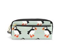 Atlantic Ocean Cartoon Puffin Seabird Pencil Case Pencil Pouch Bag PU Leather Office School Student Stationery Pencil Pen Organizer Cosmetic Makeup Case Bag for Girls Boys Kids Adults