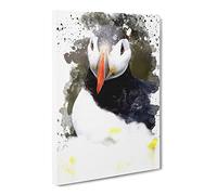 Atlantic Puffin Bird V3 Modern Canvas Wall Art Print Ready to Hang, Framed Picture for Living Room Bedroom Home Office Décor, 20x14 Inch (50x35 cm)