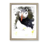 Atlantic Puffin Bird V3 Modern Framed Print | A2 Oak Framed Wall Art | Ready to Hang | Modern Nature Picture | Living Room Bedroom Lounge Office