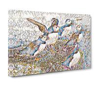 Atlantic Puffin Birds Modern BG Canvas Wall Art Print Ready to Hang, Framed Picture for Living Room Bedroom Home Office Décor, 24x16 Inch (60x40 cm)