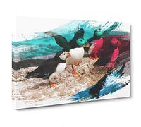 Atlantic Puffin Birds V2 Canvas Print | Gallery Wrapped 30mm Frame Wall Art | 30x20 inches | Ready to Hang | Modern Bird Picture | Living Room Bedroom Lounge Office