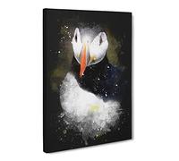 Atlantic Puffin Birds Vol.2 Paint Splash Canvas Print | Gallery Wrapped 30mm Frame Wall Art | 24x16 inches | Ready to Hang | Modern Bird Picture | Living Room Bedroom Lounge Office