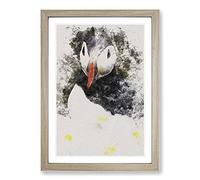 Atlantic Puffin Birds Vol.2 Watercolour Framed Print | A2 Oak Framed Wall Art | Ready to Hang | Modern Historical Picture | Living Room Bedroom Lounge Office