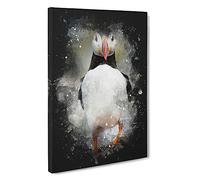 Atlantic Puffin Birds Vol.6 Paint Splash Canvas Print | Gallery Wrapped 30mm Frame Wall Art | 30x20 inches | Ready to Hang | Modern Bird Picture | Living Room Bedroom Lounge Office