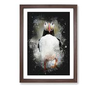 Atlantic Puffin Birds Vol.6 Paint Splash Framed Print | A2 Walnut Framed Wall Art | Ready to Hang | Modern Nature Picture | Living Room Bedroom Lounge Office