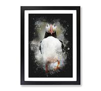 Atlantic Puffin Birds Vol.6 Paint Splash Modern Framed Print | A2 Black Framed Wall Art | Ready to Hang | Modern Nature Picture | Living Room Bedroom Lounge Office