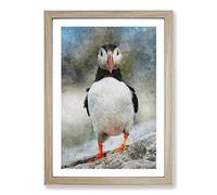 Atlantic Puffin Birds Vol.6 Painting Framed Print | A2 Oak Framed Wall Art | Ready to Hang | Modern Historical Picture | Living Room Bedroom Lounge Office