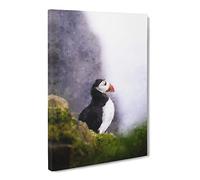 Atlantic Puffin Birds Vol.7 Painting Modern Canvas Wall Art Print Ready to Hang, Framed Picture for Living Room Bedroom Home Office Décor, 24x16 Inch (60x40 cm)