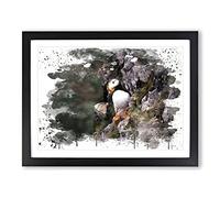 Atlantic Puffin No.2 V3 Modern Framed Print | A4 Black Framed Wall Art | Ready to Hang | Modern Nature Picture | Living Room Bedroom Lounge Office