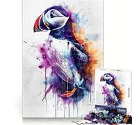 Atlantic Puffin Watercolor 1000 Piece Jigsaw Puzzle Clear Thinking Tranquil Pastime Precise Edges Festive Surprise (50x75cm)