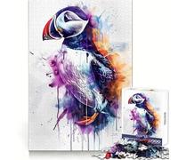 Atlantic Puffin Watercolor Jigsaw Puzzle for Adults 1000 Pieces Focus Training Mindful Escape Tight Join Meaningful Gift (38x26cm)