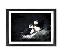 Atlantic Puffins Modern CB Framed Print | A2 Black Framed Wall Art | Ready to Hang | Modern Nature Picture | Living Room Bedroom Lounge Office