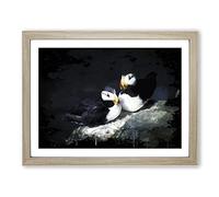 Atlantic Puffins Modern CB Framed Print | A2 Oak Framed Wall Art | Ready to Hang | Modern Nature Picture | Living Room Bedroom Lounge Office