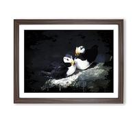 Atlantic Puffins Modern CB Framed Print | A3 Walnut Framed Wall Art | Ready to Hang | Modern Nature Picture | Living Room Bedroom Lounge Office