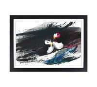 Atlantic Puffins V2 Framed Print | A2 Black Framed Wall Art | Ready to Hang | Modern Nature Picture | Living Room Bedroom Lounge Office