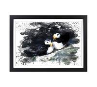 Atlantic Puffins V3 Framed Print | A2 Black Framed Wall Art | Ready to Hang | Modern Nature Picture | Living Room Bedroom Lounge Office