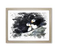 Atlantic Puffins V3 Modern Framed Print | A2 Oak Framed Wall Art | Ready to Hang | Modern Nature Picture | Living Room Bedroom Lounge Office