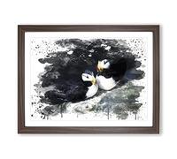 Atlantic Puffins V3 Modern Framed Print | A2 Walnut Framed Wall Art | Ready to Hang | Modern Nature Picture | Living Room Bedroom Lounge Office