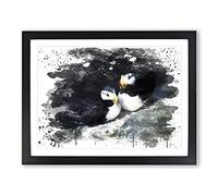 Atlantic Puffins V3 Modern Framed Print | A3 Black Framed Wall Art | Ready to Hang | Modern Nature Picture | Living Room Bedroom Lounge Office
