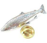 Atlantic Salmon Fish Handcrafted from English Pewter in the UK Lapel Pin Badge + 59mm Button Badge + Gift Bag