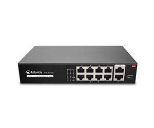 Atlantis 10 port switch 10/100Mbps 8 poe ports up to 120W, each port up to 30W, desktop and rack, internal power supply, metal case, A02-F10P8-120W, VLAN and extended function, up to 250m, mode A