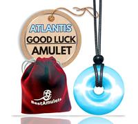 Atlantis Lucky Coin Shaped Donut Pendant Necklace - 40mm Simulated Sky Blue Cat's Eye Crystal - Ocean Portal Positive Energy Amulet - Adjustable Cord Protection Powers Talisman - Good Luck Sacred