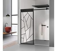 Atlas Black Sliding Shower Door 150x205 cm Clear Glass with Nano Coating Sandblasted Pattern Fits 140-180 cm Left Side Installation